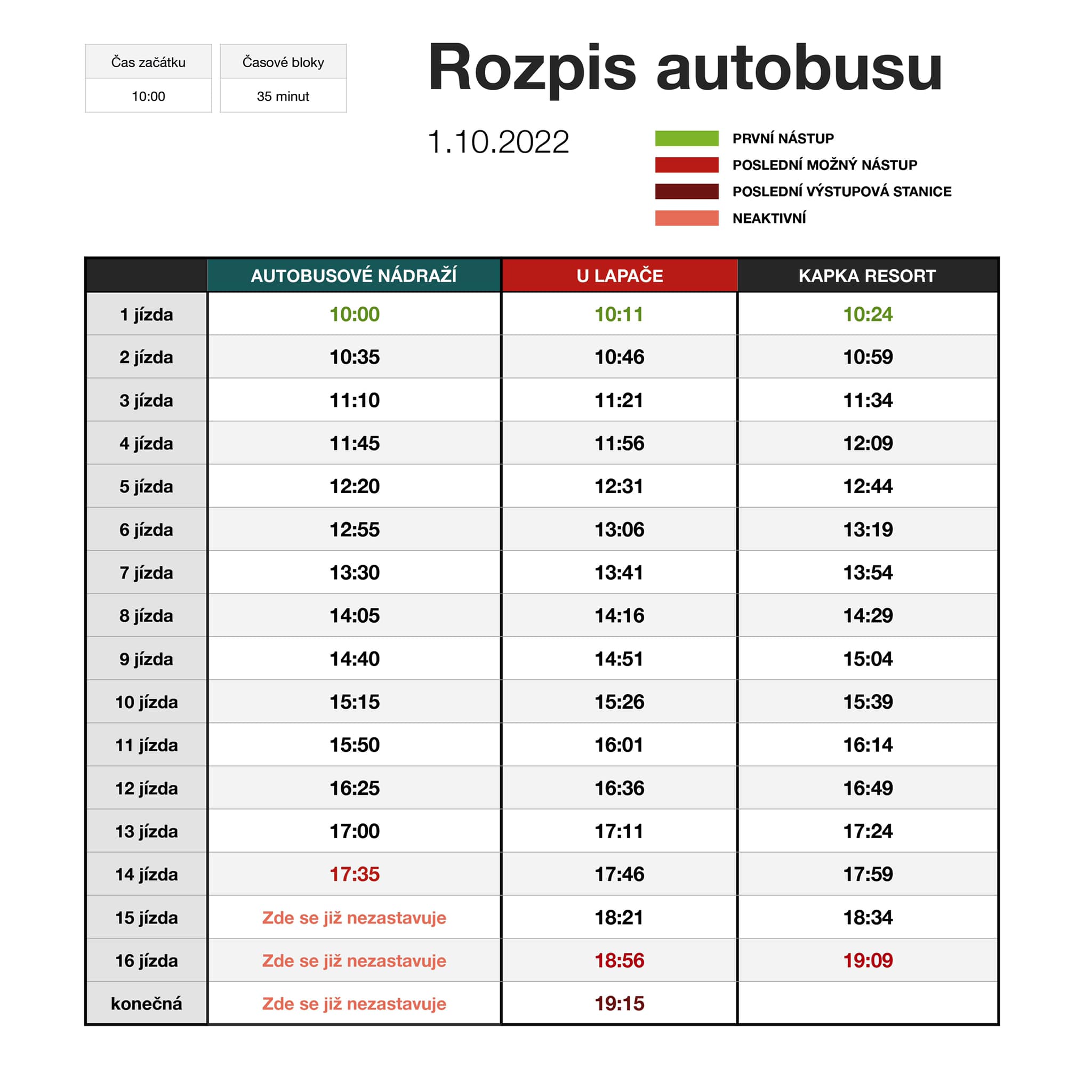 rozpis autobusu